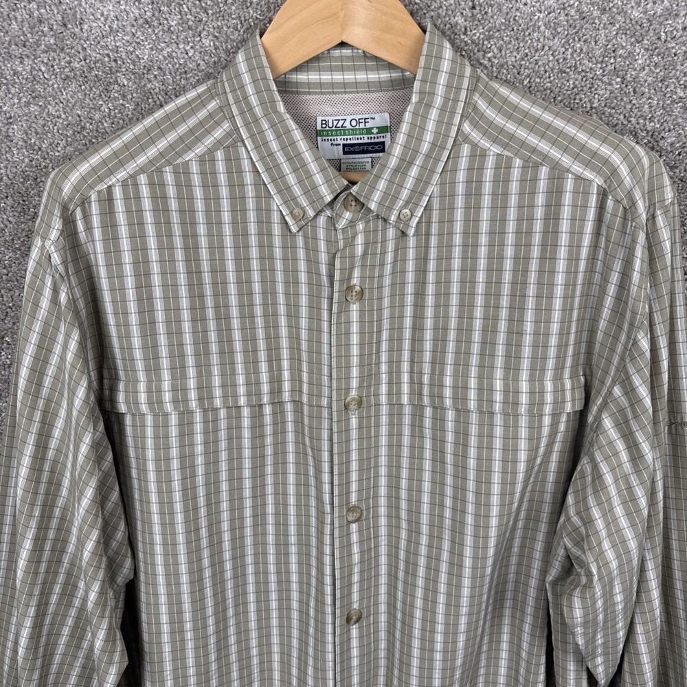 Exofficio Buzz Off Shield Long Sleeve Button Down Shirt Men's XL Beige Plaid - Picture 1 of 7